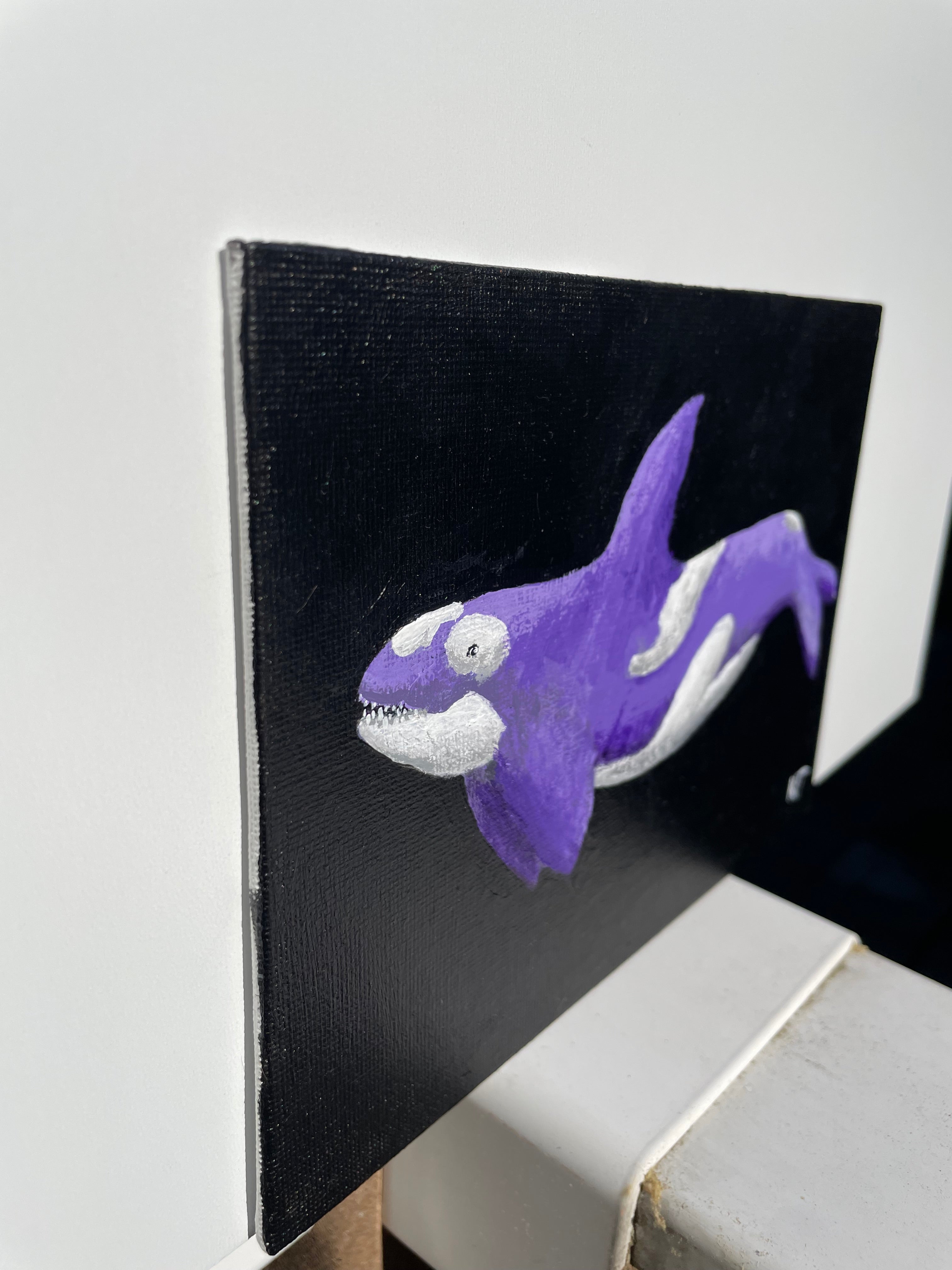 “Void Surfer” Orca Painting by KT Acrylic Paint on Canvas Panel 5x7
