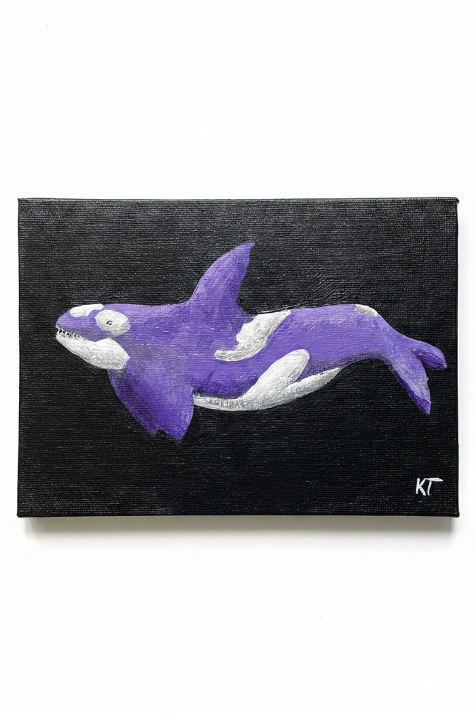 “Void Surfer” Orca Painting by KT Acrylic Paint on Canvas Panel 5x7