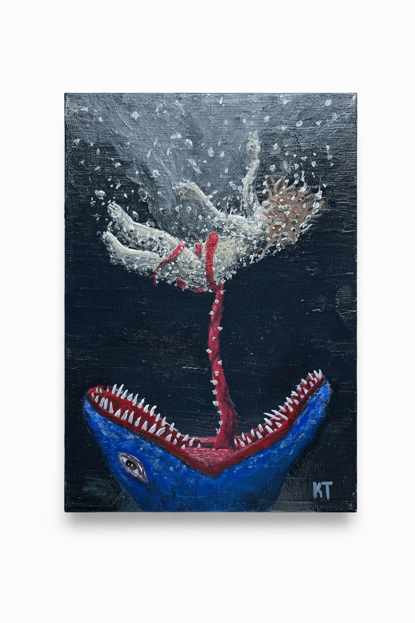“No Swimming” by KT Acrylic Art on Canvas Panel 5x7