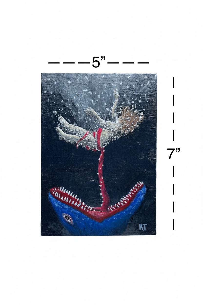 “No Swimming” by KT Acrylic Art on Canvas Panel 5x7