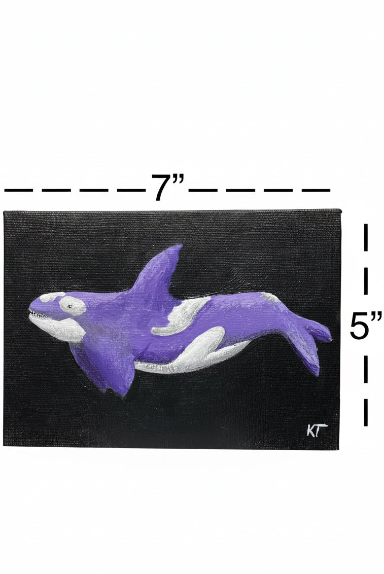 “Void Surfer” Orca Painting by KT Acrylic Paint on Canvas Panel 5x7