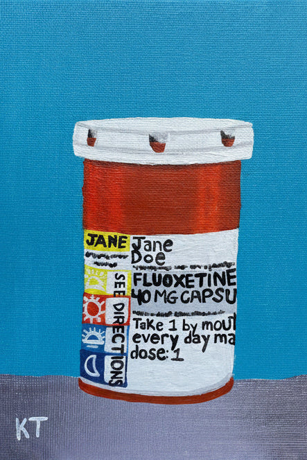 “Still Alive” Pill Bottle by KT Acrylic Paint on Canvas Panel 5x7
